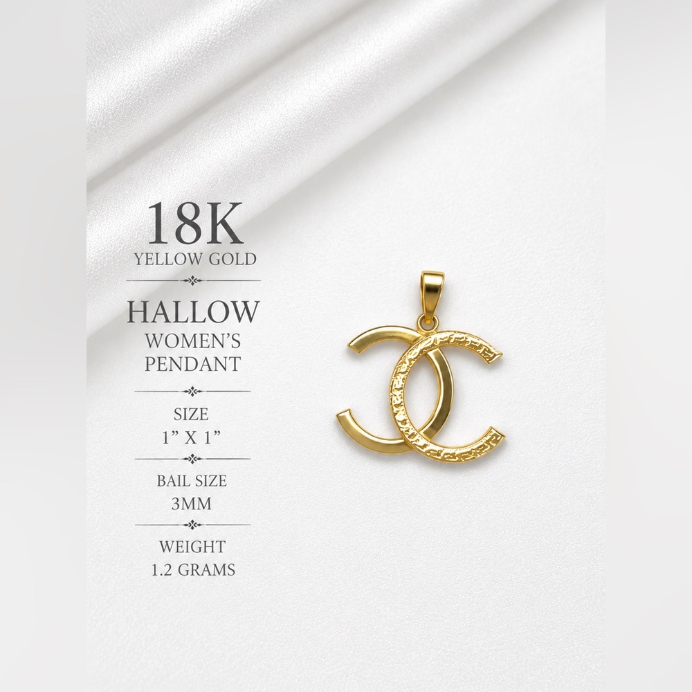 18K 18KT Yellow Gold Interlocking CC Women’s Pendant Charm - Picture 3 of 11
